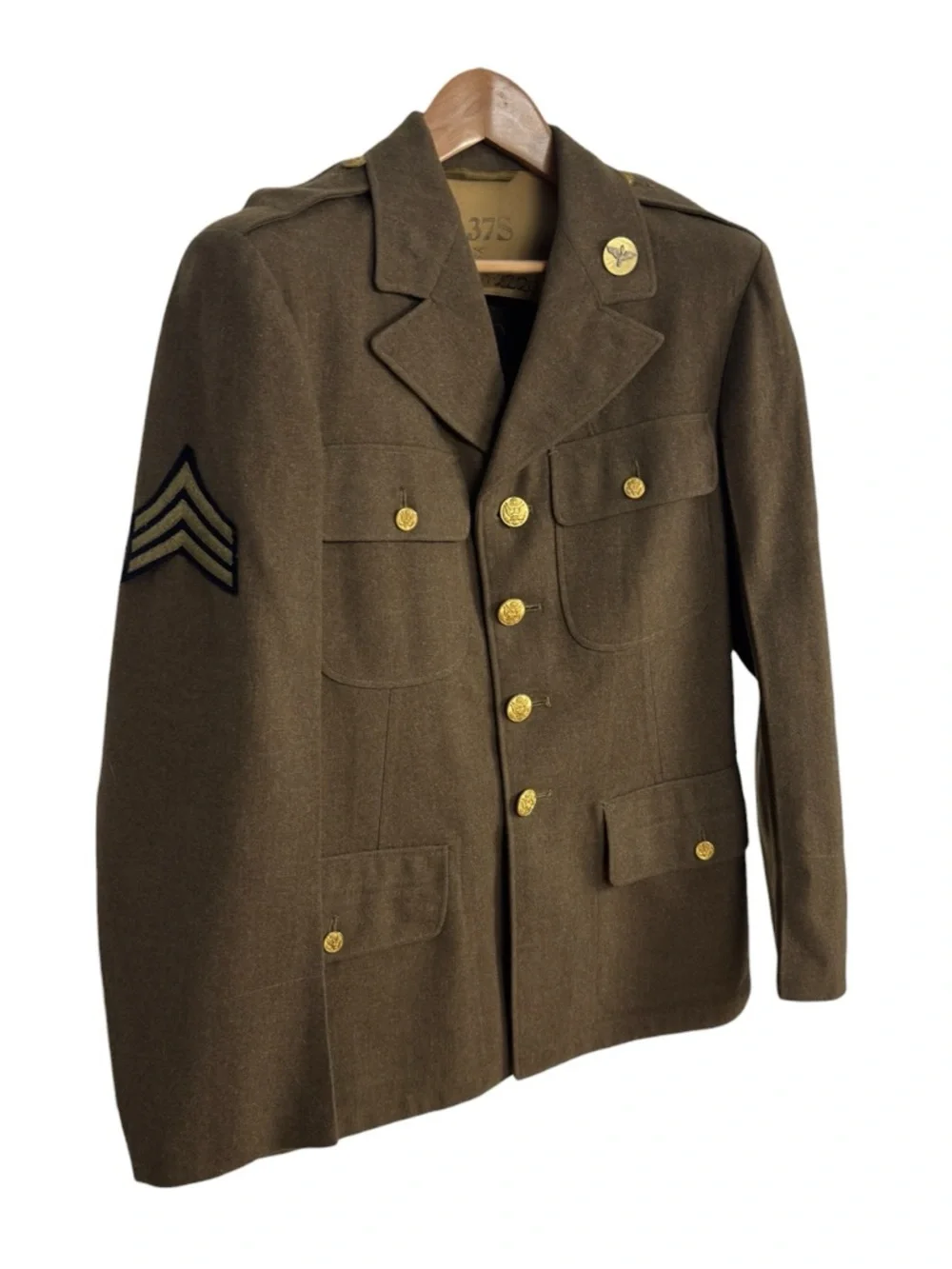 Vintage WWII US Army Air Forces Service Jacket OD Wool 37S 3rd AF Sgt Cadet Pin